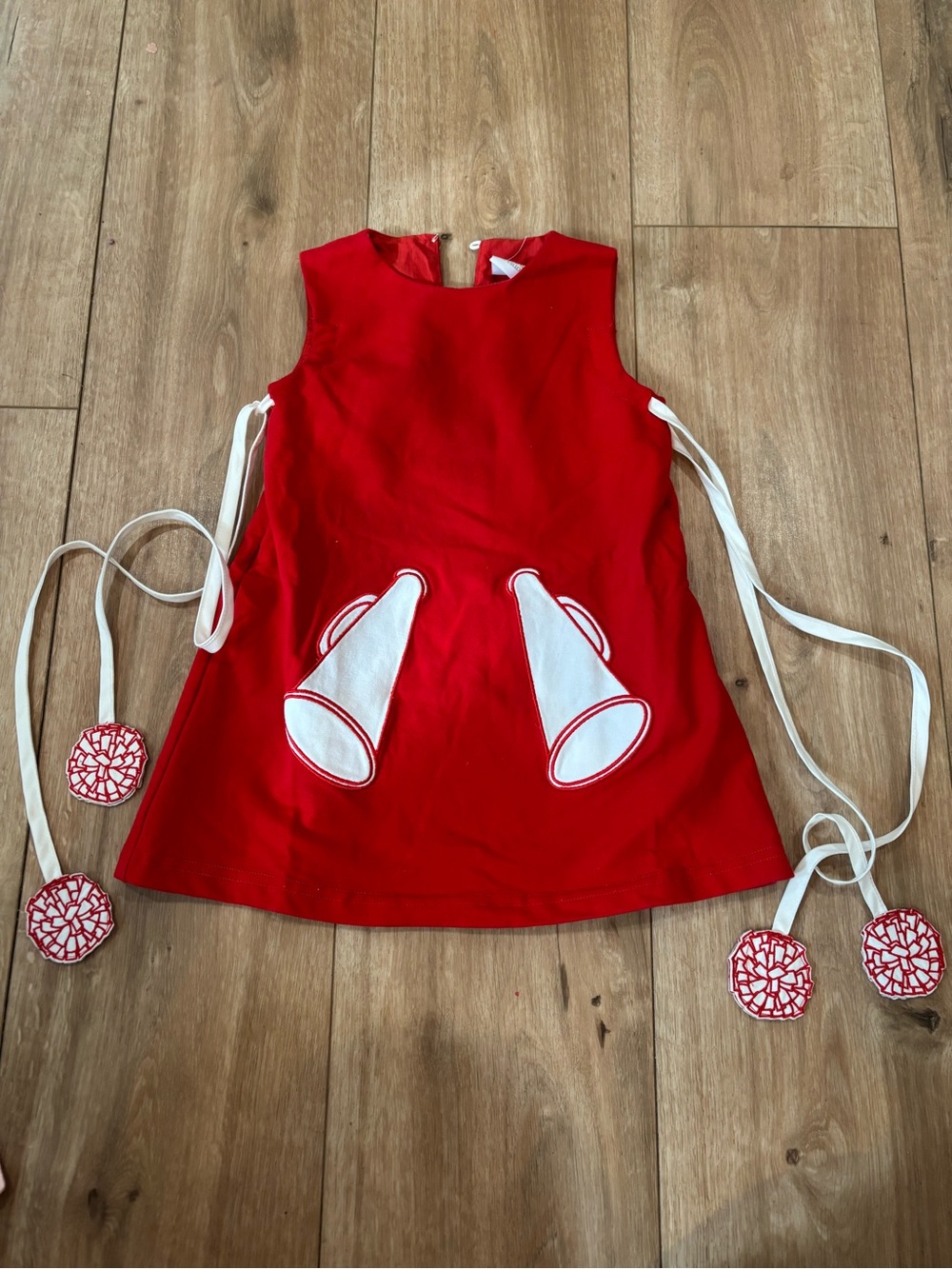 The Yellow Lamb 18m Red Sleeveless Appliqué A-Line Dress with Pom Pom Ties